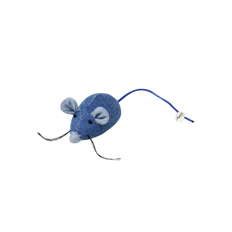 Souris à clochette avec herbe à chat, denim, 8cm
