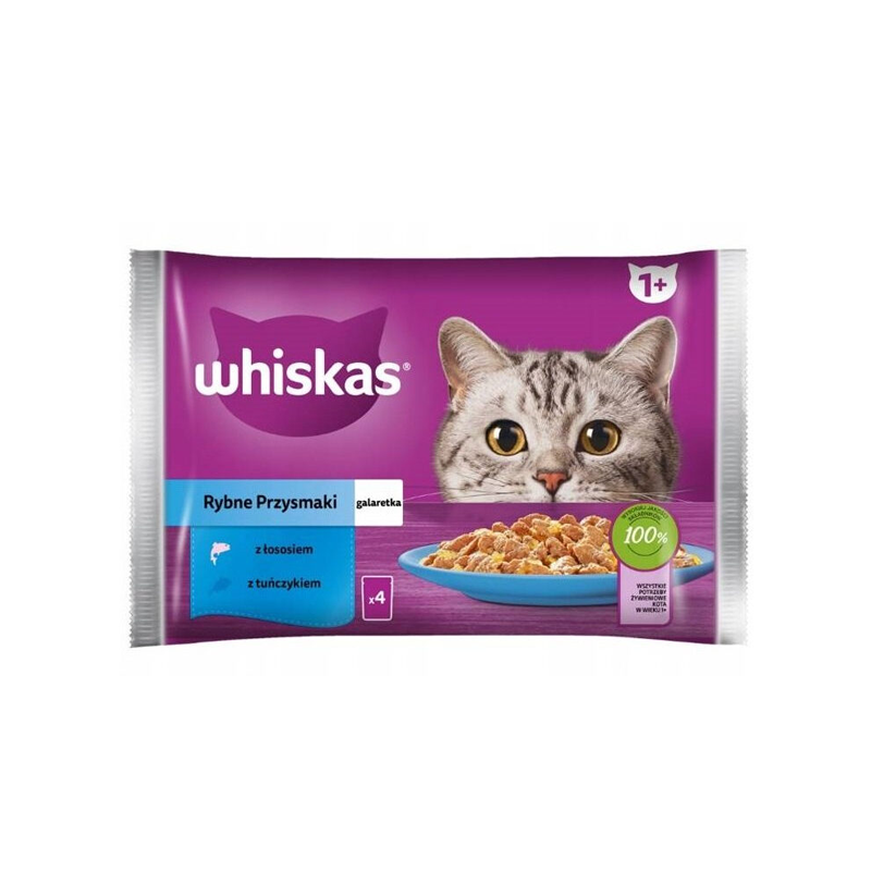 Whiskas Délices de poisson avec saumon et thon en gelée 4x85g